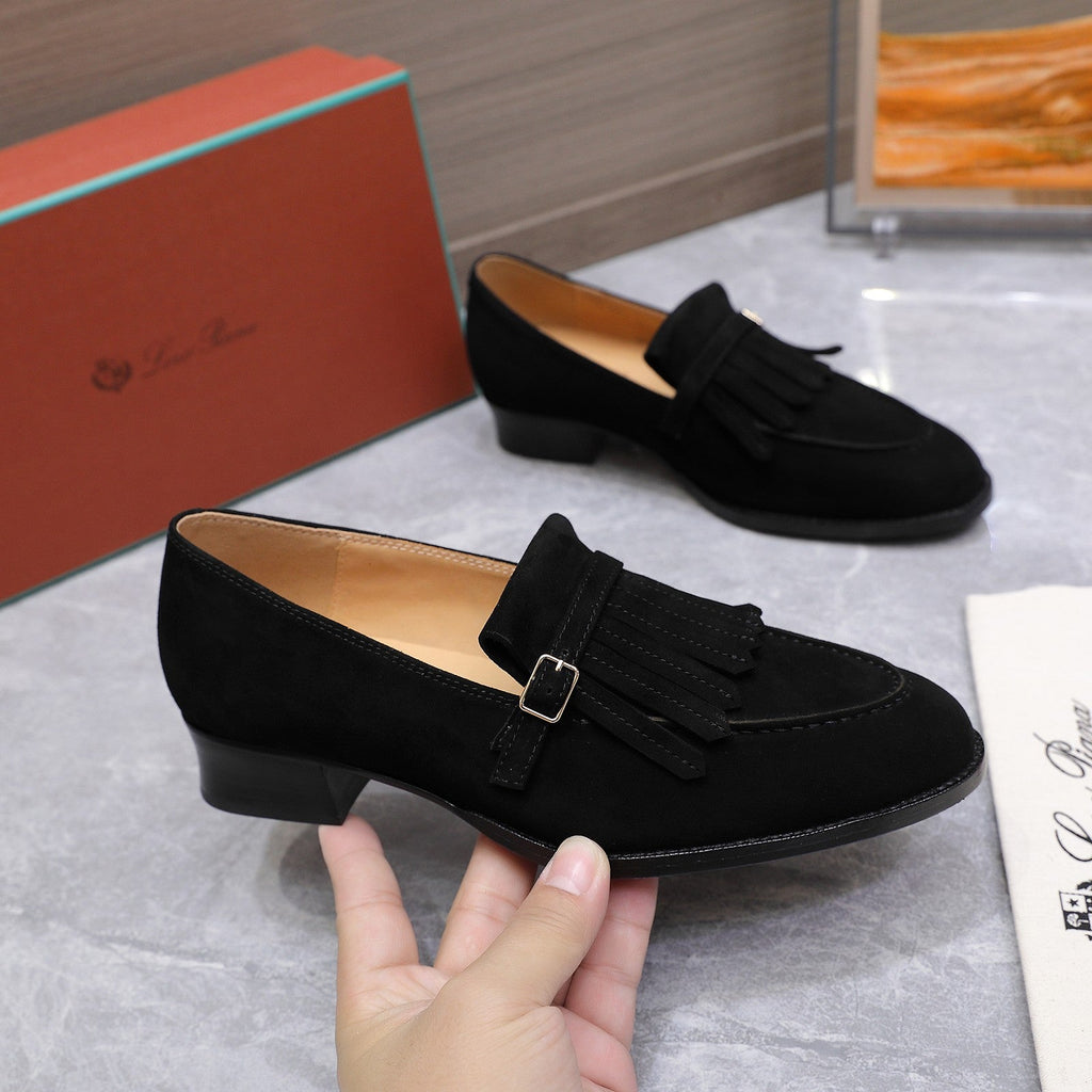 LP 26S SERGIO TASSEL LOAFERS IN BLACK SUEDE SILVER HARDWARE