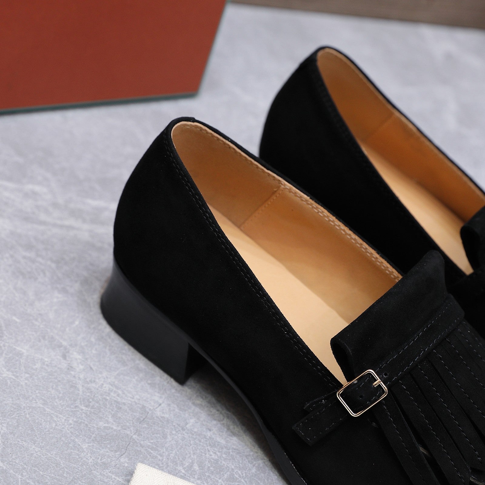 LP 26S SERGIO TASSEL LOAFERS IN BLACK SUEDE SILVER HARDWARE