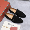 LP 26S SERGIO TASSEL LOAFERS IN BLACK SUEDE SILVER HARDWARE