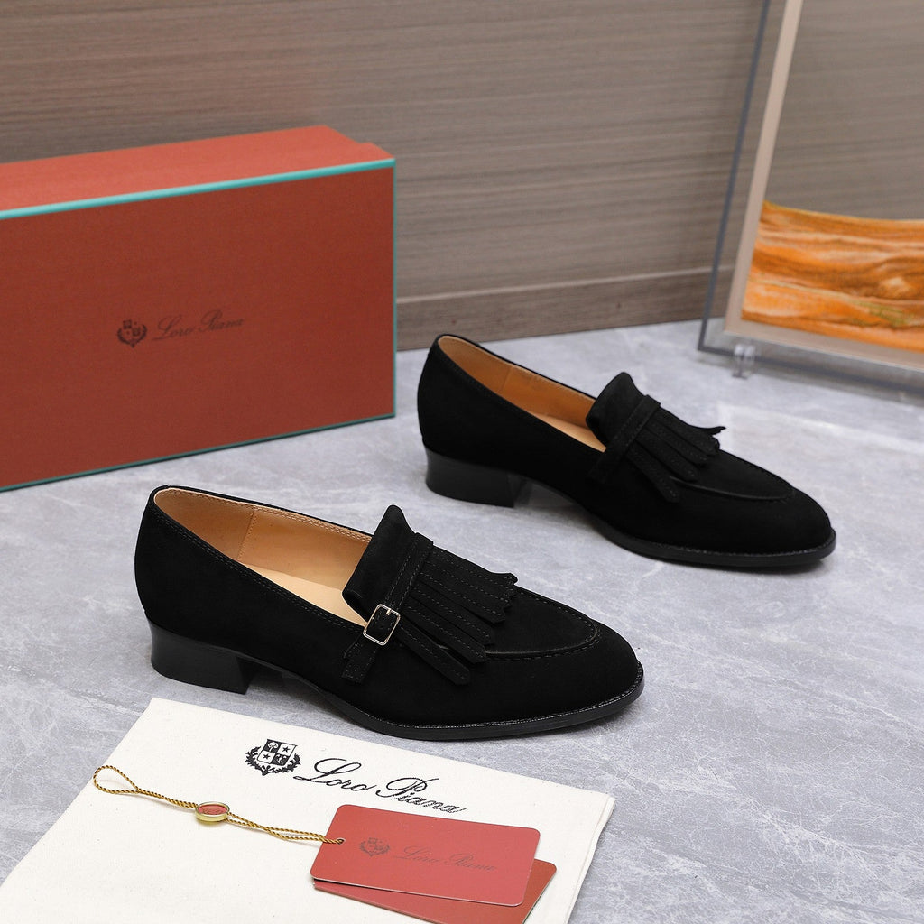 LP 26S SERGIO TASSEL LOAFERS IN BLACK SUEDE SILVER HARDWARE