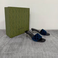 GUCCI 26S MULE SANDALS 55MM IN ROYAL BLUE VELVET GG EMBOSSED