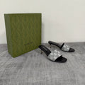 GUCCI 26S MULE SANDALS 55MM IN SILVER SATIN CRYSTAL GG