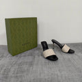 GUCCI 26S MULE SANDALS 85MM IN IVORY WHITE CALFSKIN GG EMBOSSED