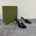 GUCCI 26S MULE SANDALS 85MM IN BLACK CALFSKIN GG EMBOSSED