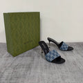 GUCCI 26S MULE SANDALS 85MM IN BLUE GG DENIM