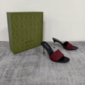 GUCCI 26S MULE SANDALS 85MM IN DARK RED GG CANVAS