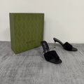GUCCI 26S MULE SANDALS 85MM IN BLACK VELVET GG EMBOSSED