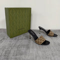 GUCCI 26S MULE SANDALS 85MM IN BEIGE BROWN GG CANVAS