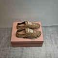 MIUMIU 26S LOW TOP SNEAKERS IN BROWN CANVAS CRYSTAL-EMBELLISHED