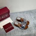 GUCCI 26S PLATFORM MULES IN SILVER PATENT CALFSKIN SILVER HARDWARE