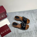 GUCCI 26S PLATFORM MULES IN BLACK PATENT CALFSKIN