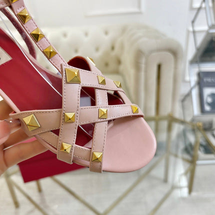VALENTINO 26S SANDALS IN NUDE PINK CALFSKIN WITH STUD-EMBELLISHED