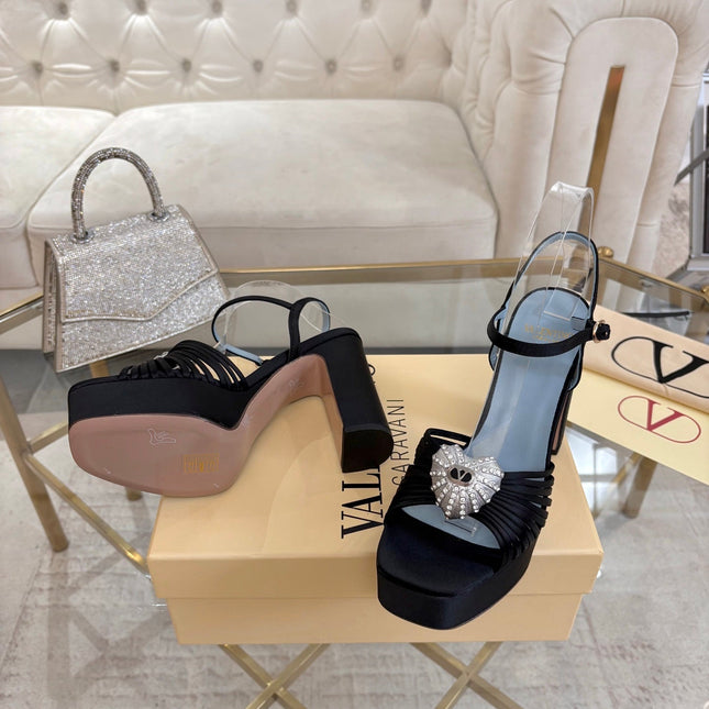 VALENTINO 26S PLATFORM SANDALS 110 MM IN BLACK SATIN