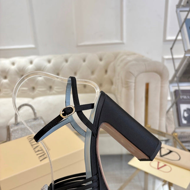 VALENTINO 26S PLATFORM SANDALS 110 MM IN BLACK SATIN