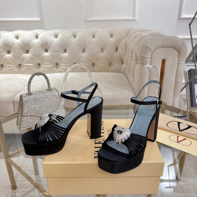 VALENTINO 26S PLATFORM SANDALS 110 MM IN BLACK SATIN