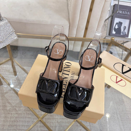 VALENTINO 26S PLATFORM SANDALS 110 MM IN BLACK GLOSSY CALFSKIN