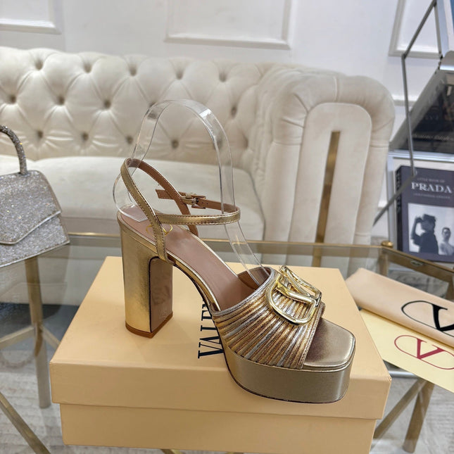 VALENTINO 26S PLATFORM SANDALS 110 MM IN METALLIC GOLD CALFSKIN WITH GOLD HARDWARE