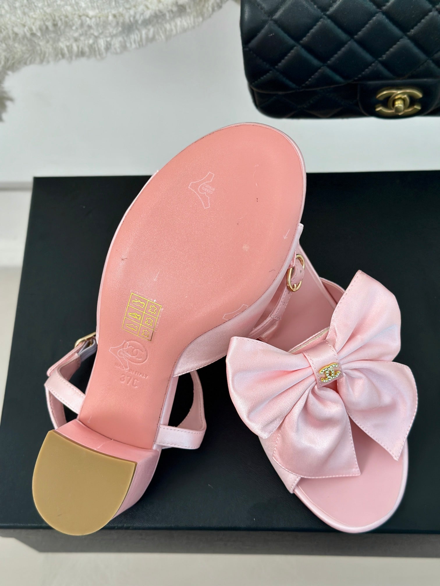 Double CC Big Bow High Sandal Sheepskin Light Pink