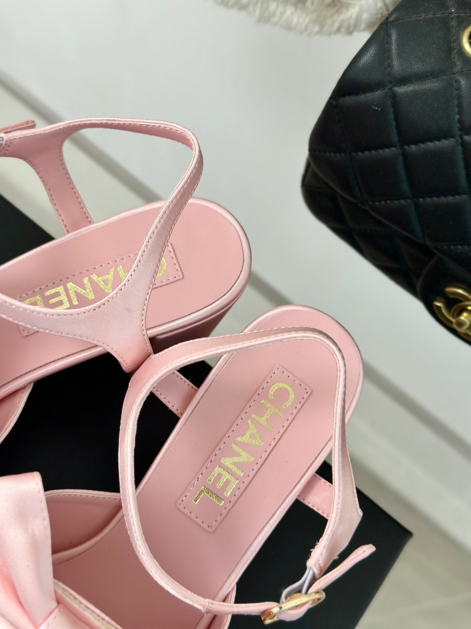 Double CC Big Bow High Sandal Sheepskin Light Pink