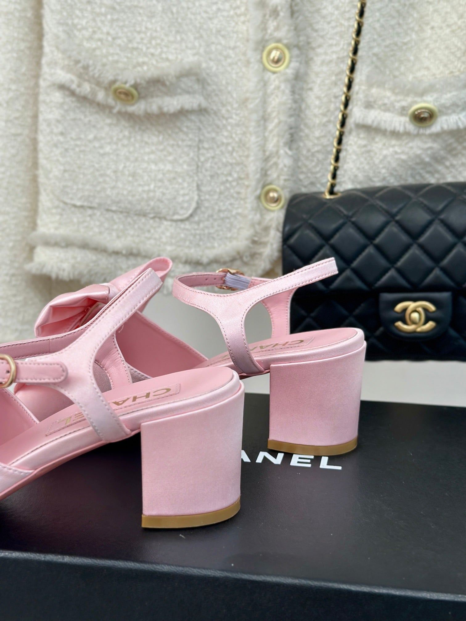 Double CC Big Bow High Sandal Sheepskin Light Pink