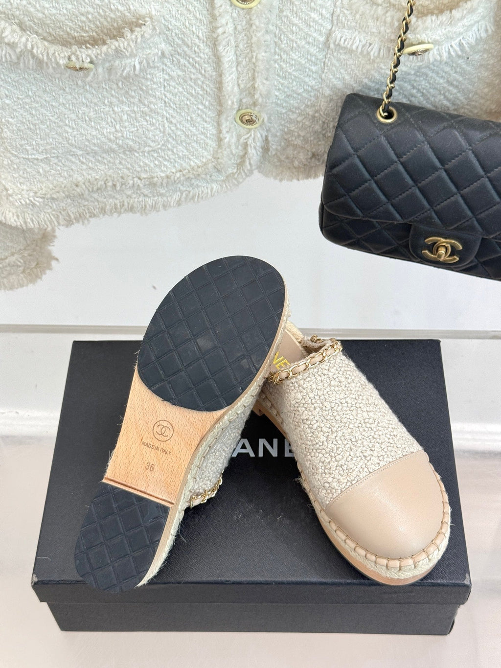 CC MULES 25SS 30 MM IN BEIGE LAMBSKIN MIX WOOL