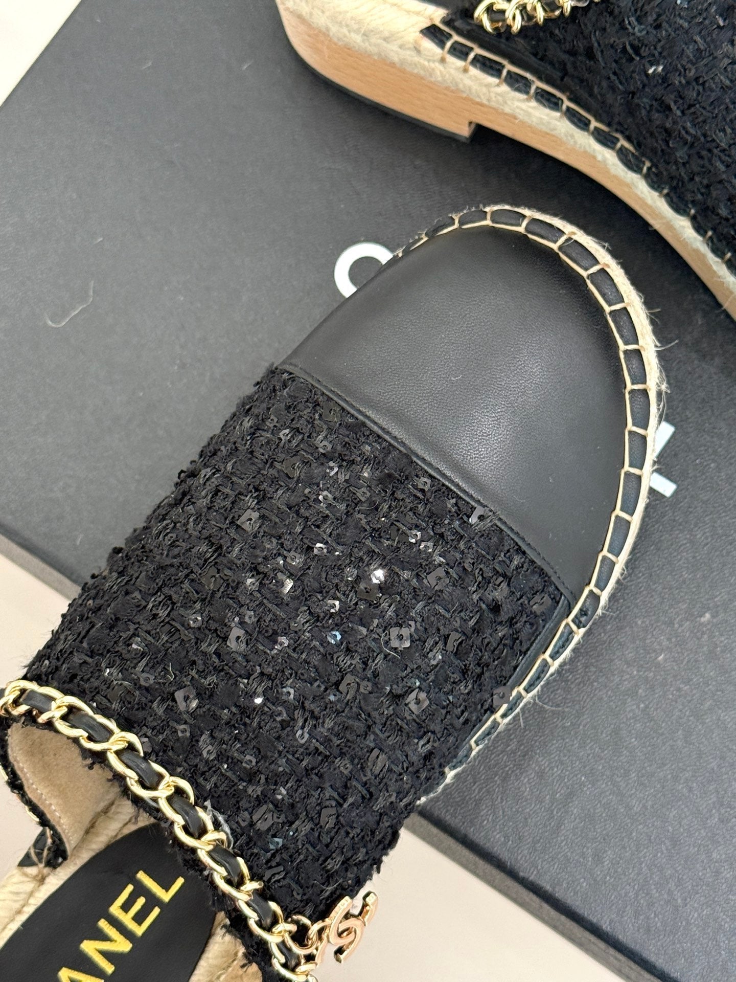 CC MULES 25SS 30 MM IN BLACK LAMBSKIN MIX TWEED