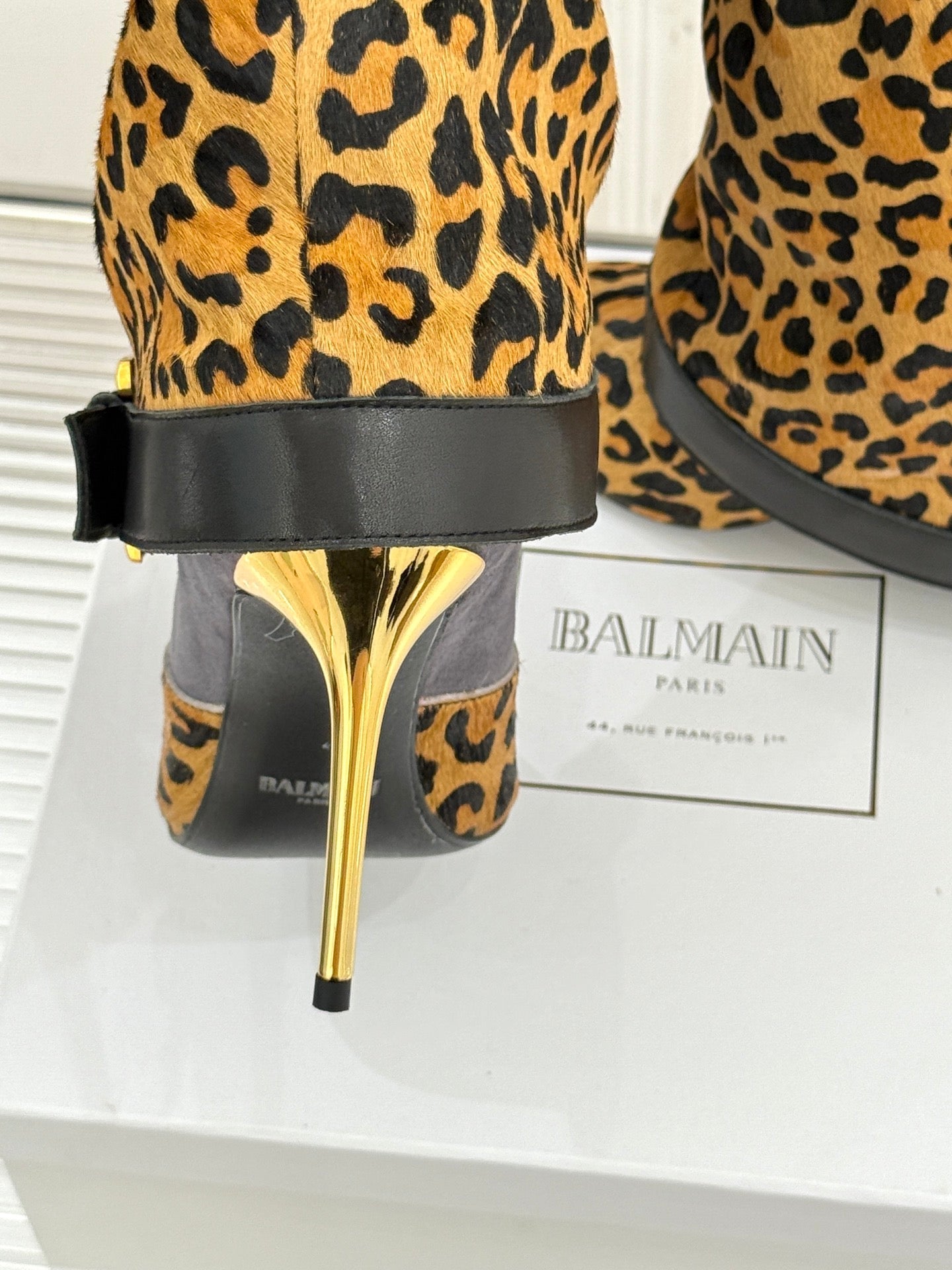 BALMAIN 25S ANTHEM BOOTS IN LEOPARD PRINT CALFSKIN