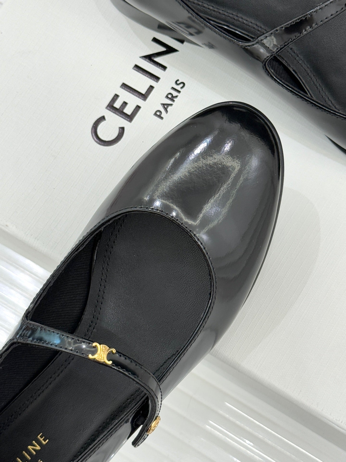 CELINE 26S MARY JANE SHOES IN BLACK LAMBSKIN