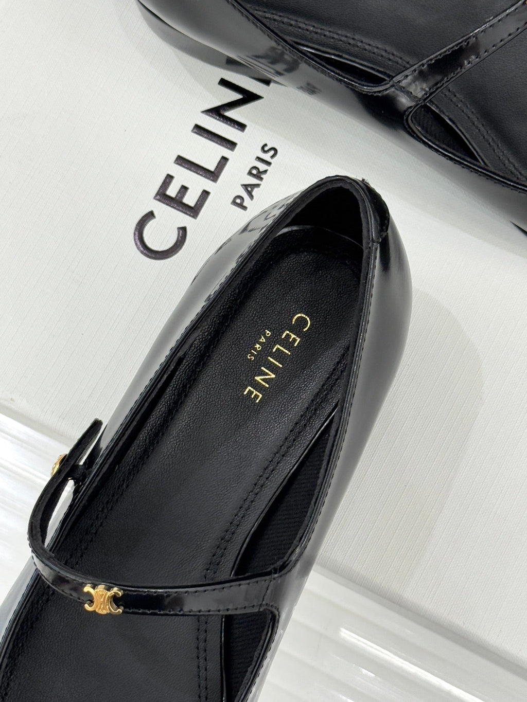 CELINE 26S MARY JANE SHOES IN BLACK LAMBSKIN