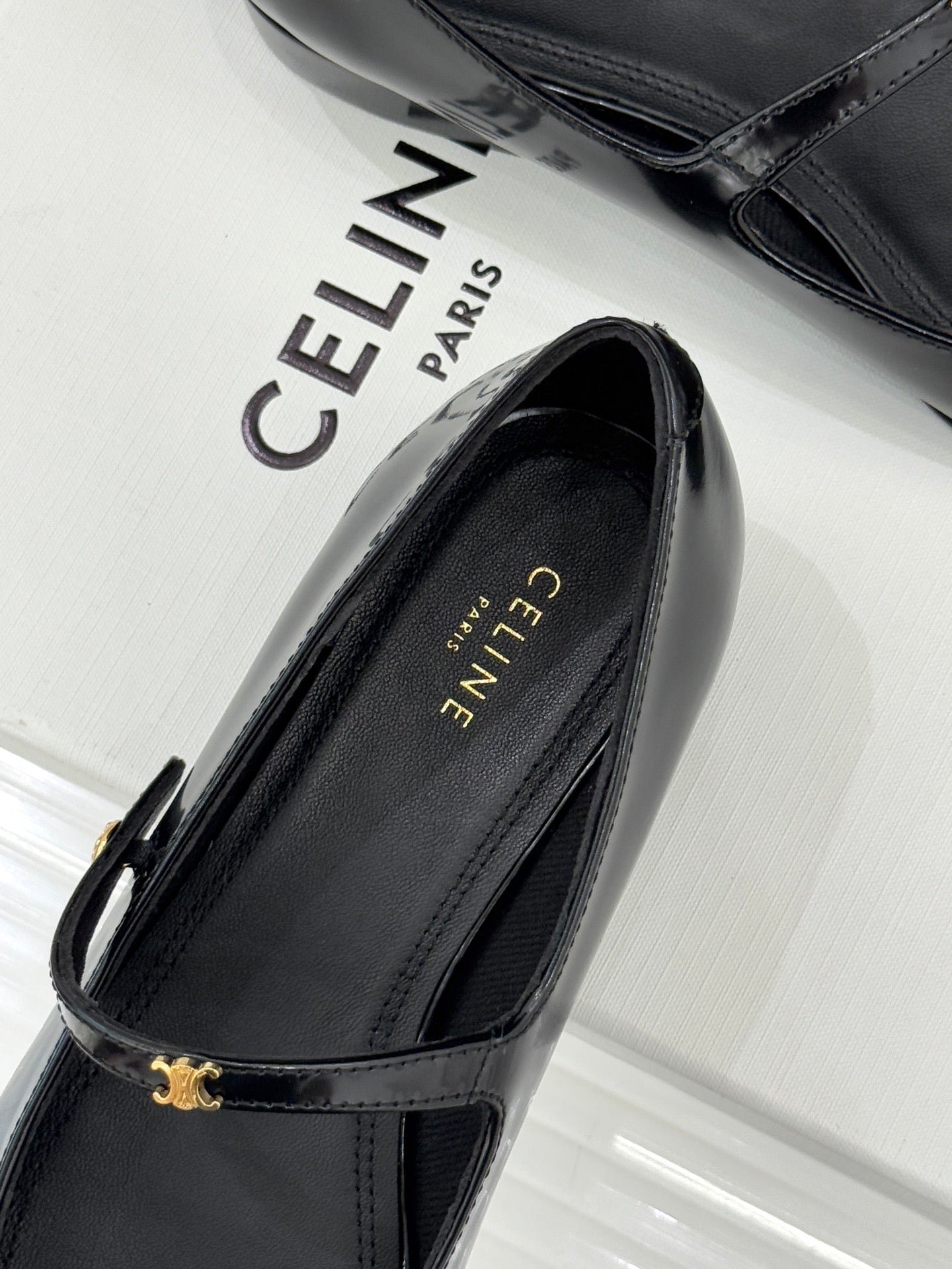 CELINE 26S MARY JANE SHOES IN BLACK LAMBSKIN