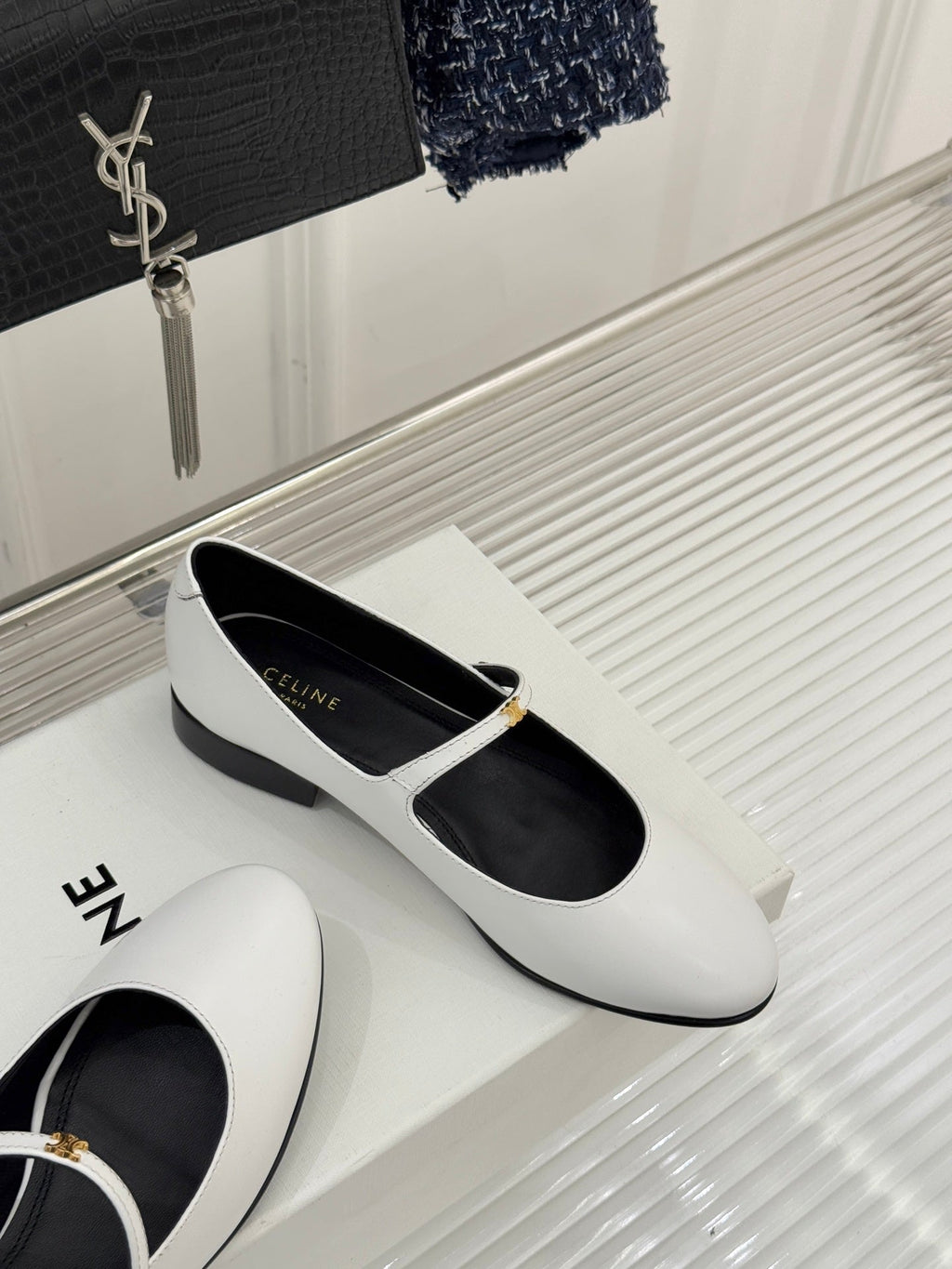 CELINE 26S MARY JANE SHOES IN WHITE LAMBSKIN