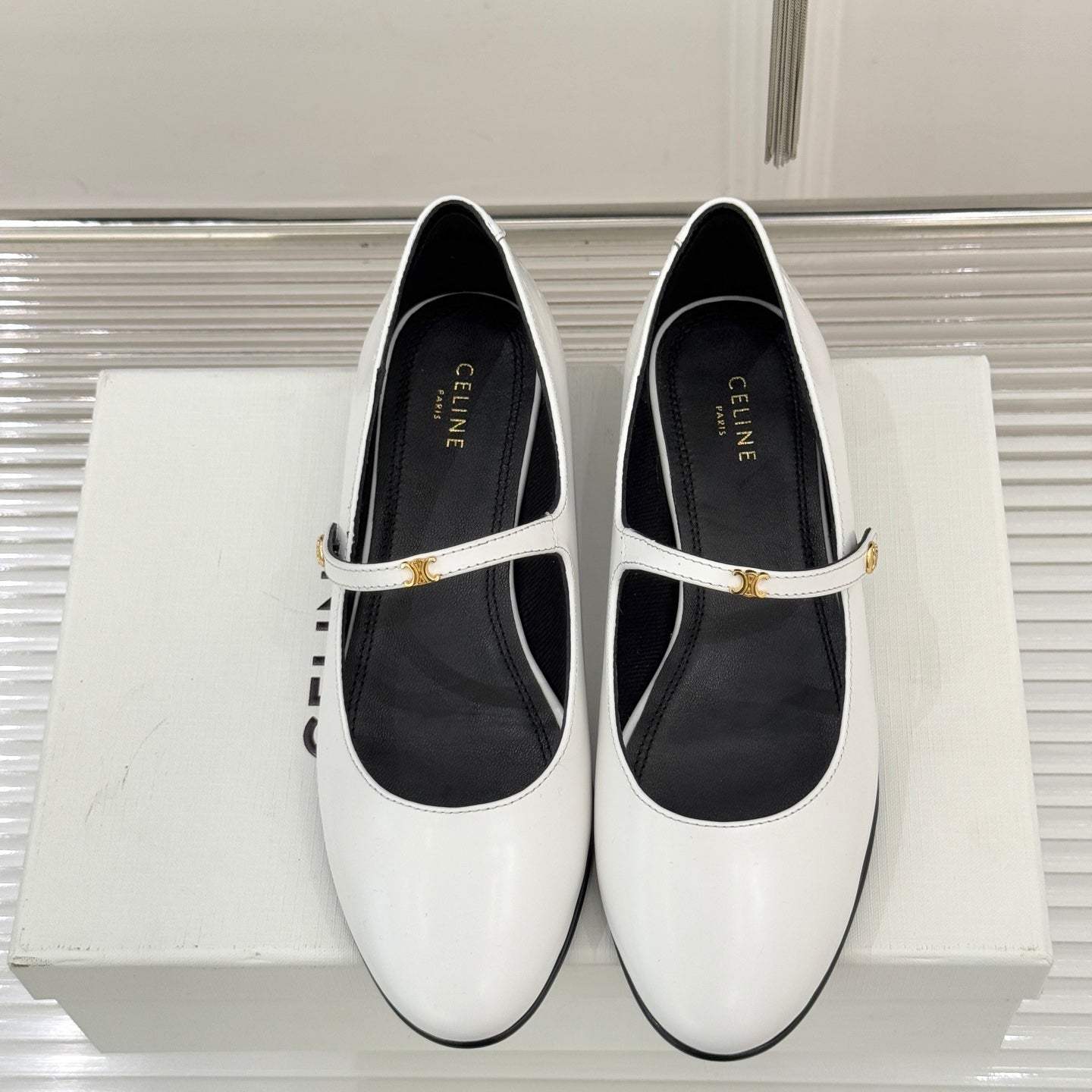 CELINE 26S MARY JANE SHOES IN WHITE LAMBSKIN