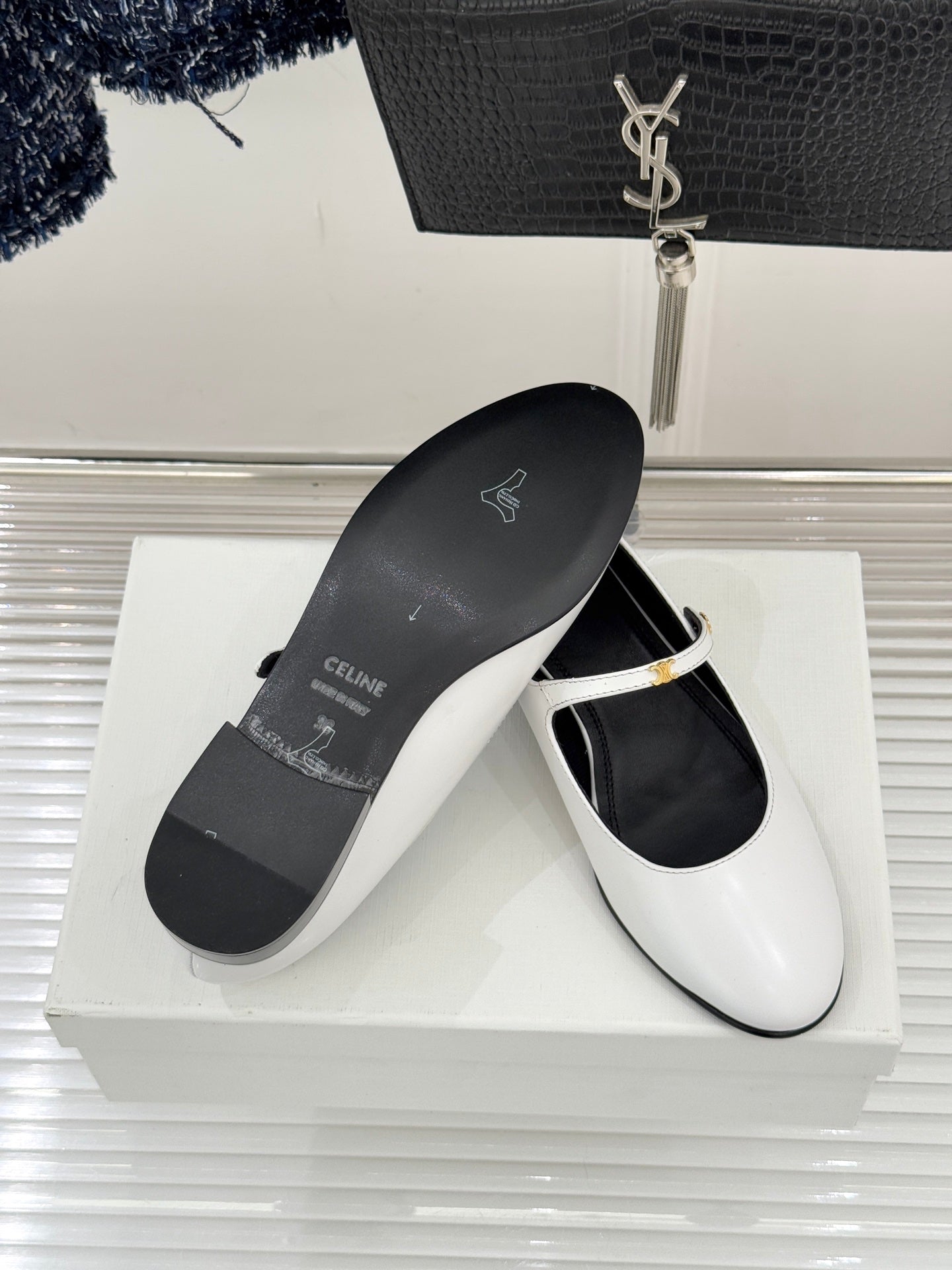CELINE 26S MARY JANE SHOES IN WHITE LAMBSKIN