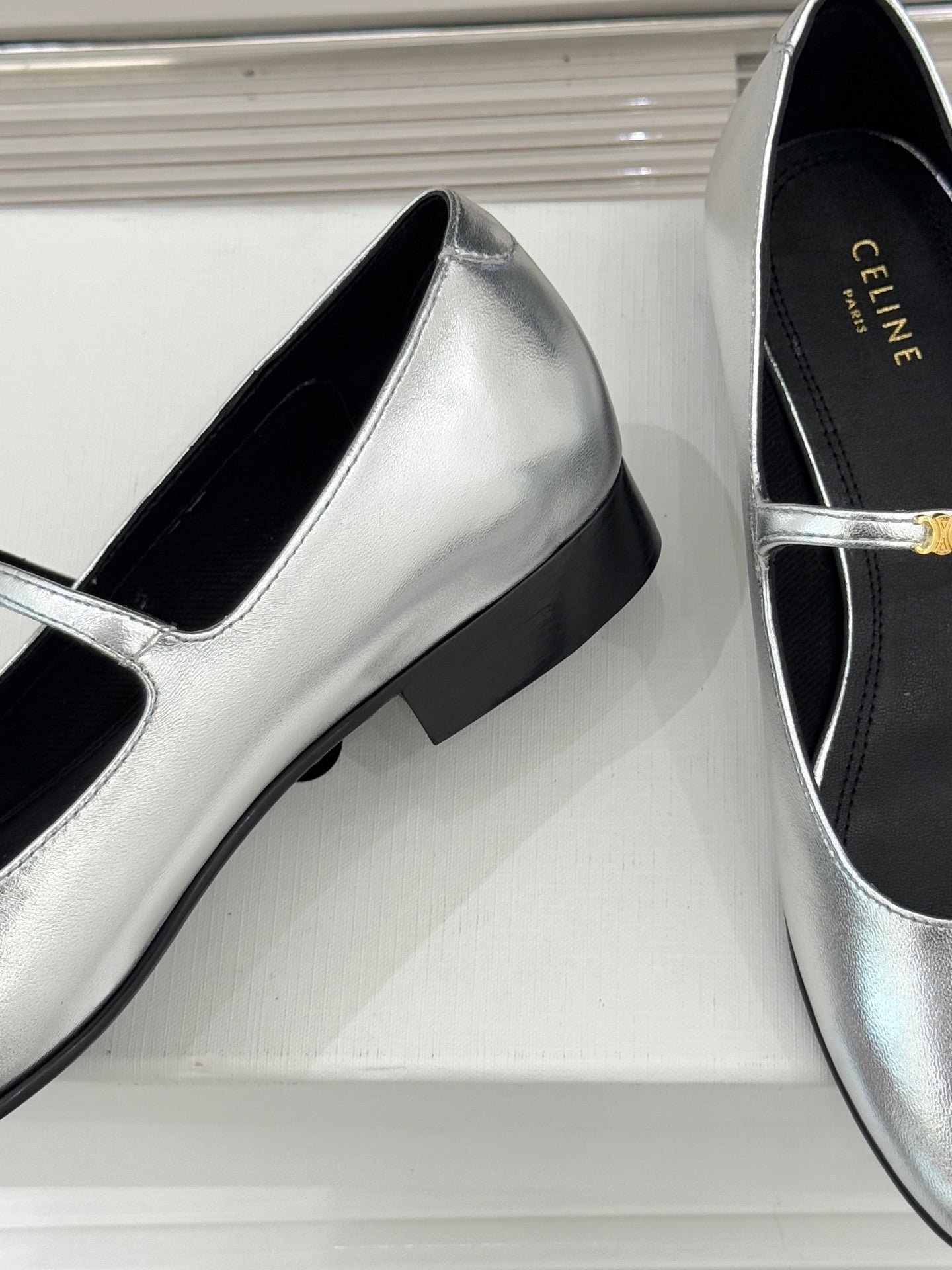 CELINE 26S MARY JANE SHOES IN SILVER LAMBSKIN