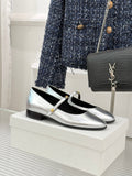 CELINE 26S MARY JANE SHOES IN SILVER LAMBSKIN