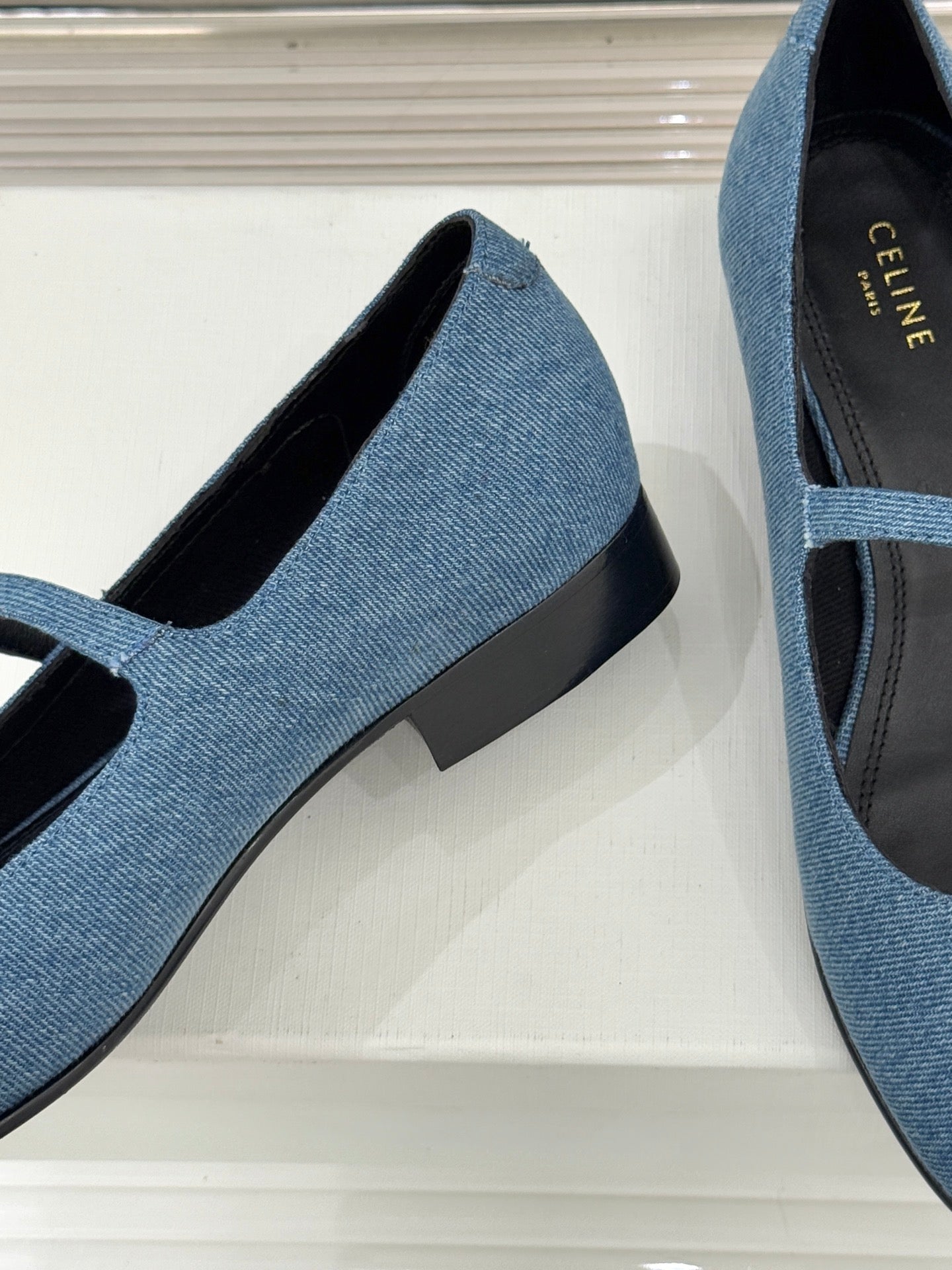 CELINE 26S MARY JANE SHOES IN BLUE DENIM