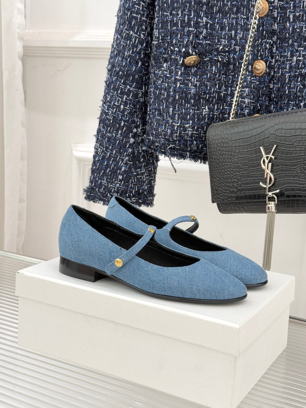 CELINE 26S MARY JANE SHOES IN BLUE DENIM