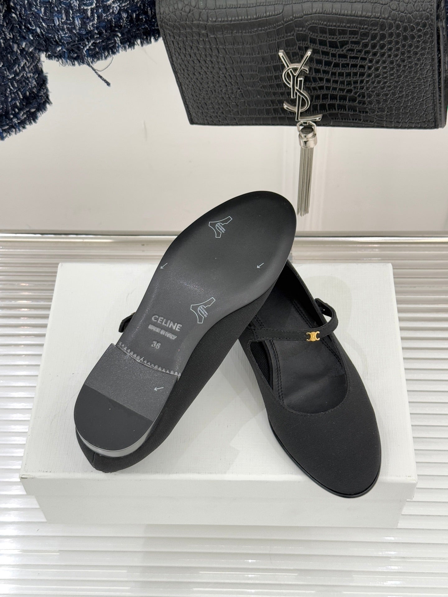 CELINE 26S MARY JANE SHOES IN BLACK FABRIC