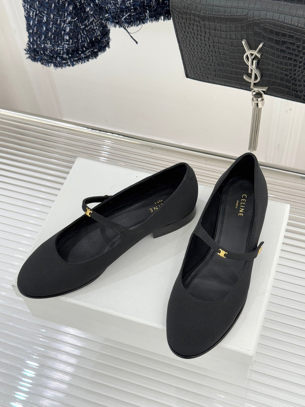 CELINE 26S MARY JANE SHOES IN BLACK FABRIC