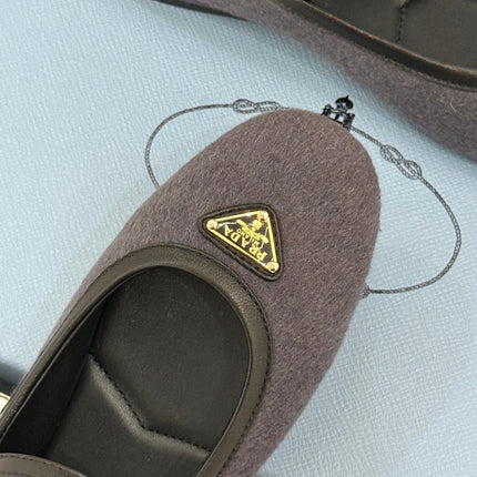 PRADA 26S MARY JANE  FLATS IN CHARCOAL GREY FELTED FABRIC
