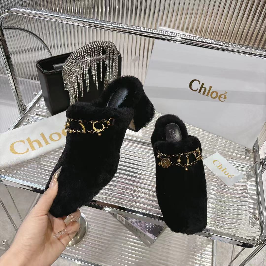 CHLOÉ 26S HIGH-HEELED MULES IN BLACK WOOL
