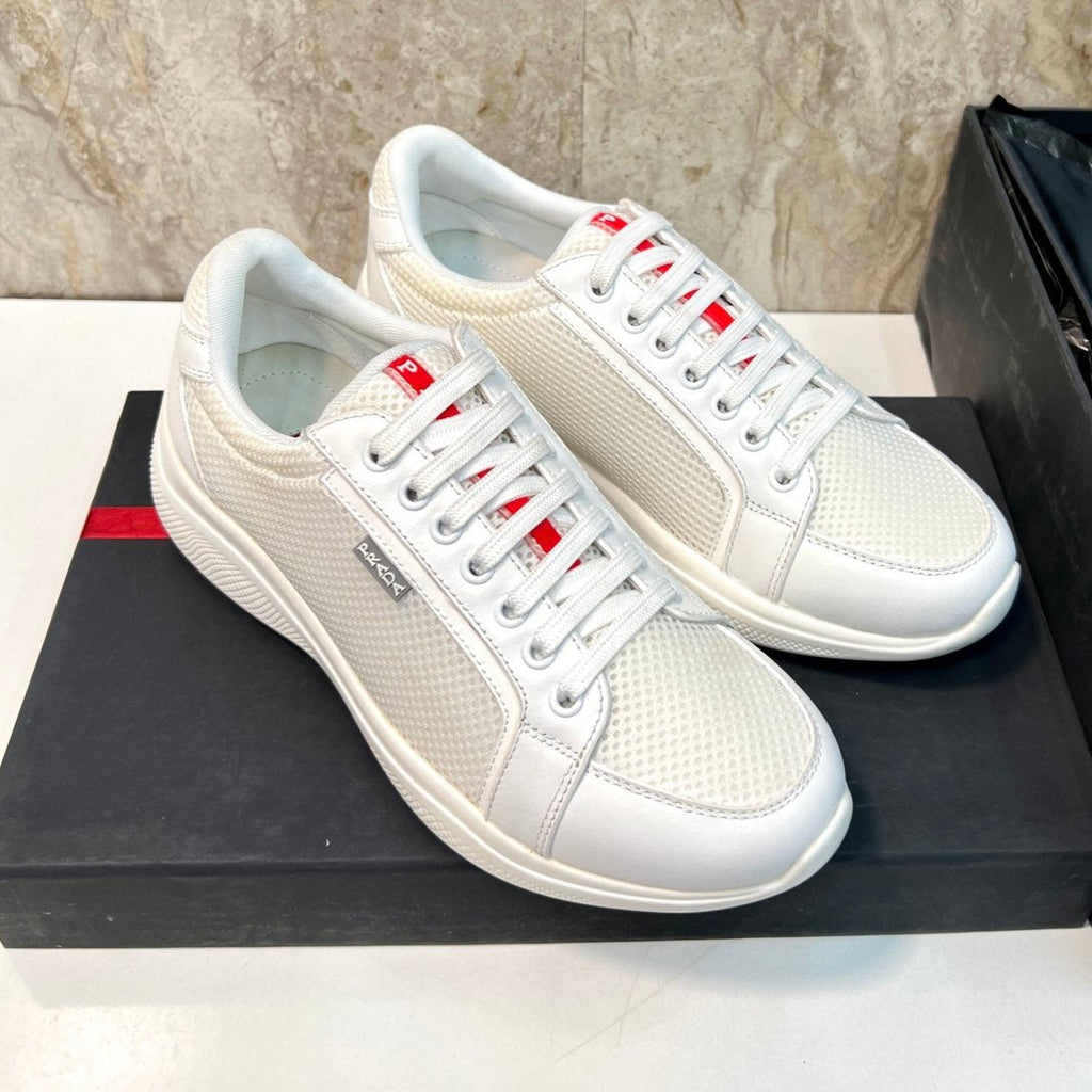 PRA SNEAKER WHITE CALFSKIN AND MESH FABRIC