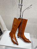 ALO 25S PALOMA WOOL HIGH BOOTS IN BROWN LAMBSKIN WITH METAL BUCKLE DETAIL AT THE TOE