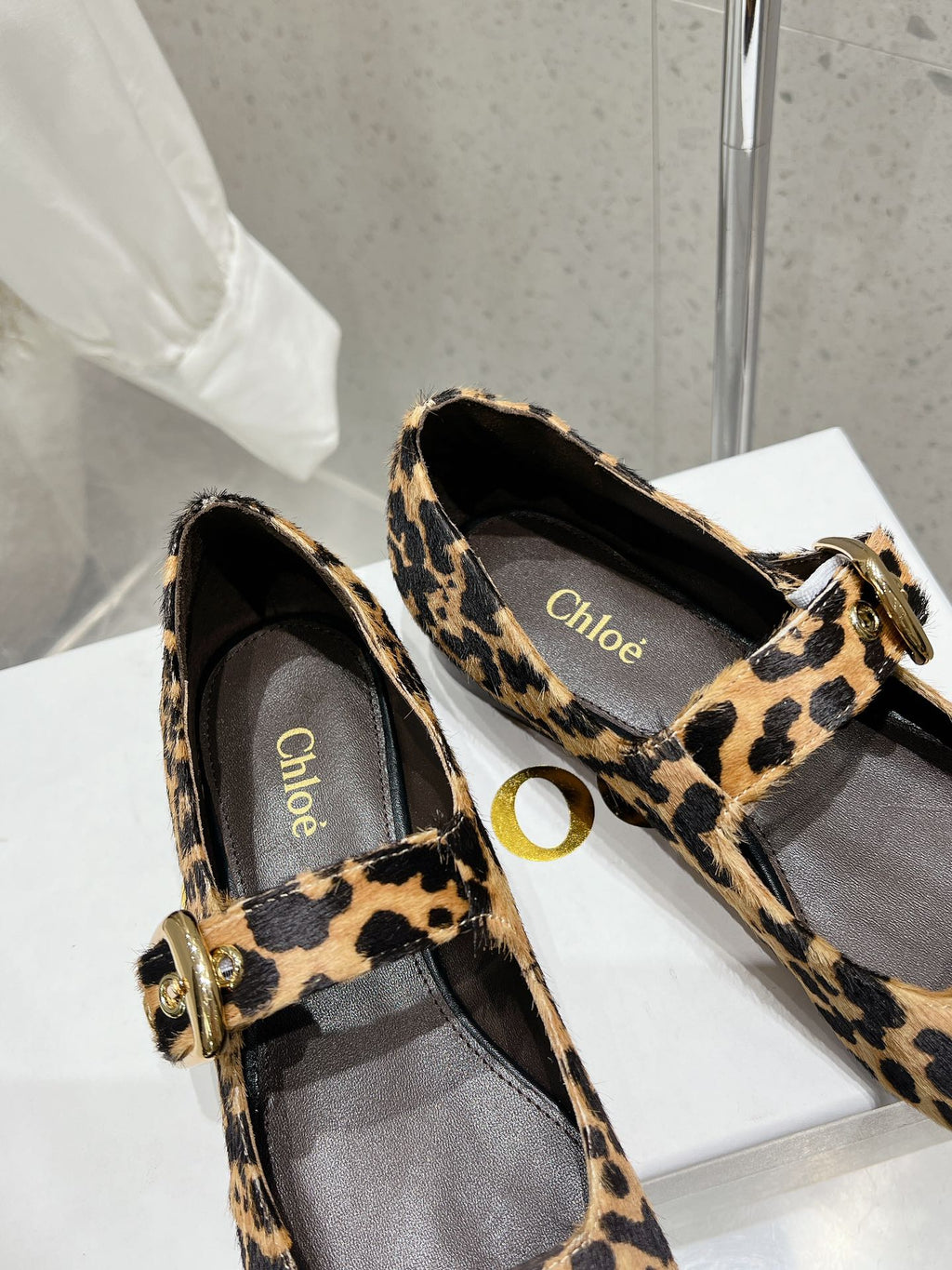 CHLOÉ 26S MARY JANE FLATS IN LEOPARD PRINT PONY HAIR