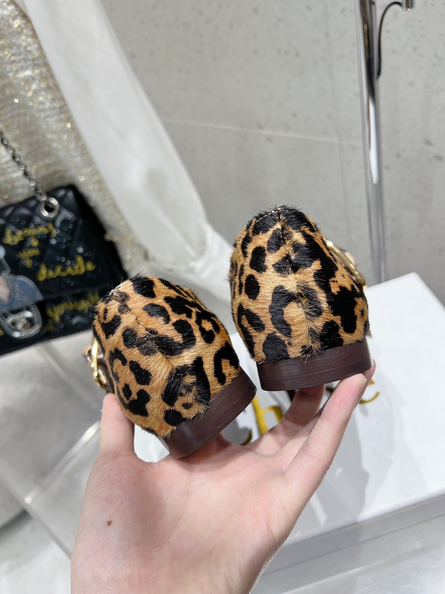 CHLOÉ 26S MARY JANE FLATS IN LEOPARD PRINT PONY HAIR