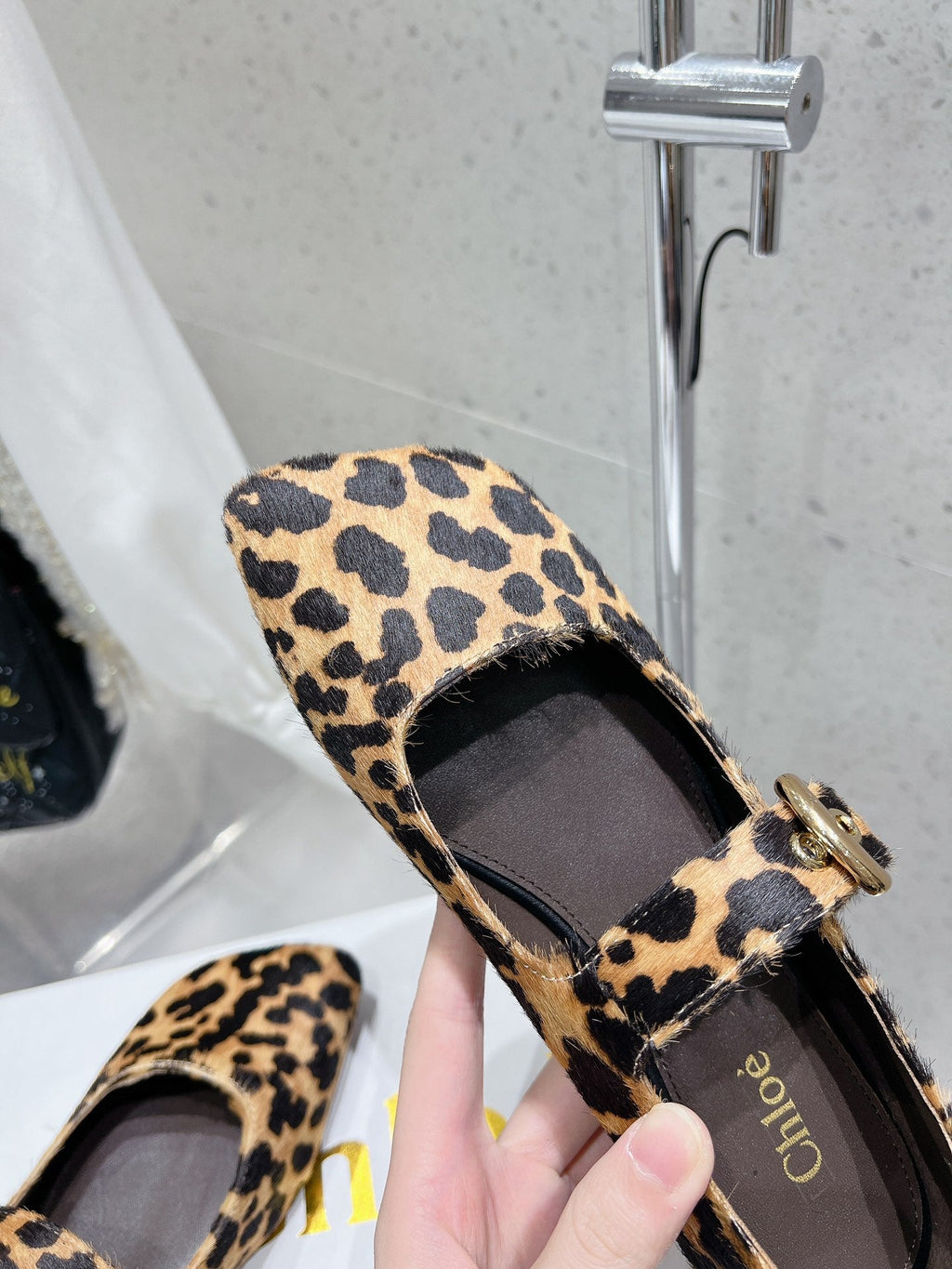 CHLOÉ 26S MARY JANE FLATS IN LEOPARD PRINT PONY HAIR