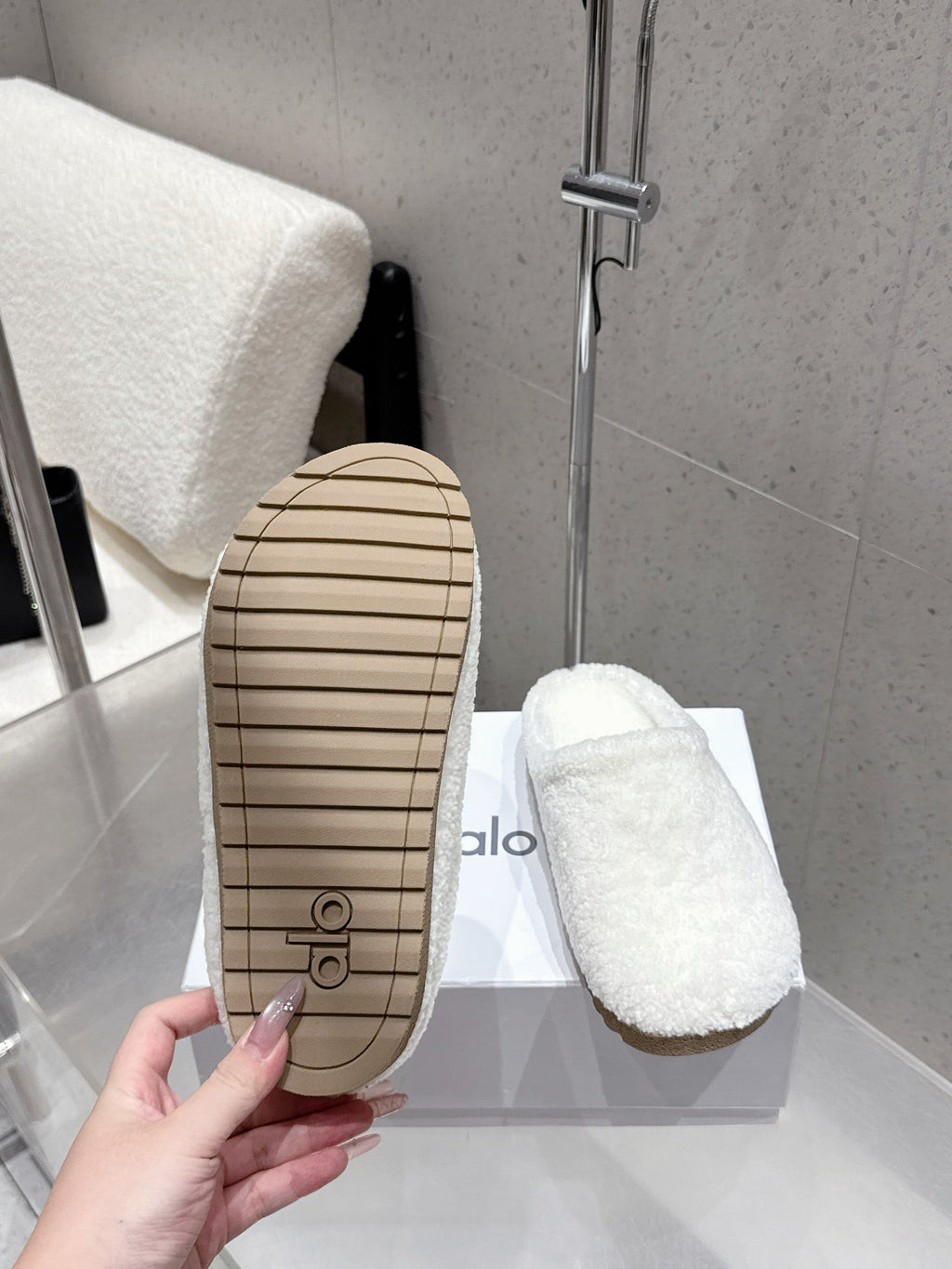 ALO 25S BIRKENSTOCK CLOGS IN WHITE WOOL