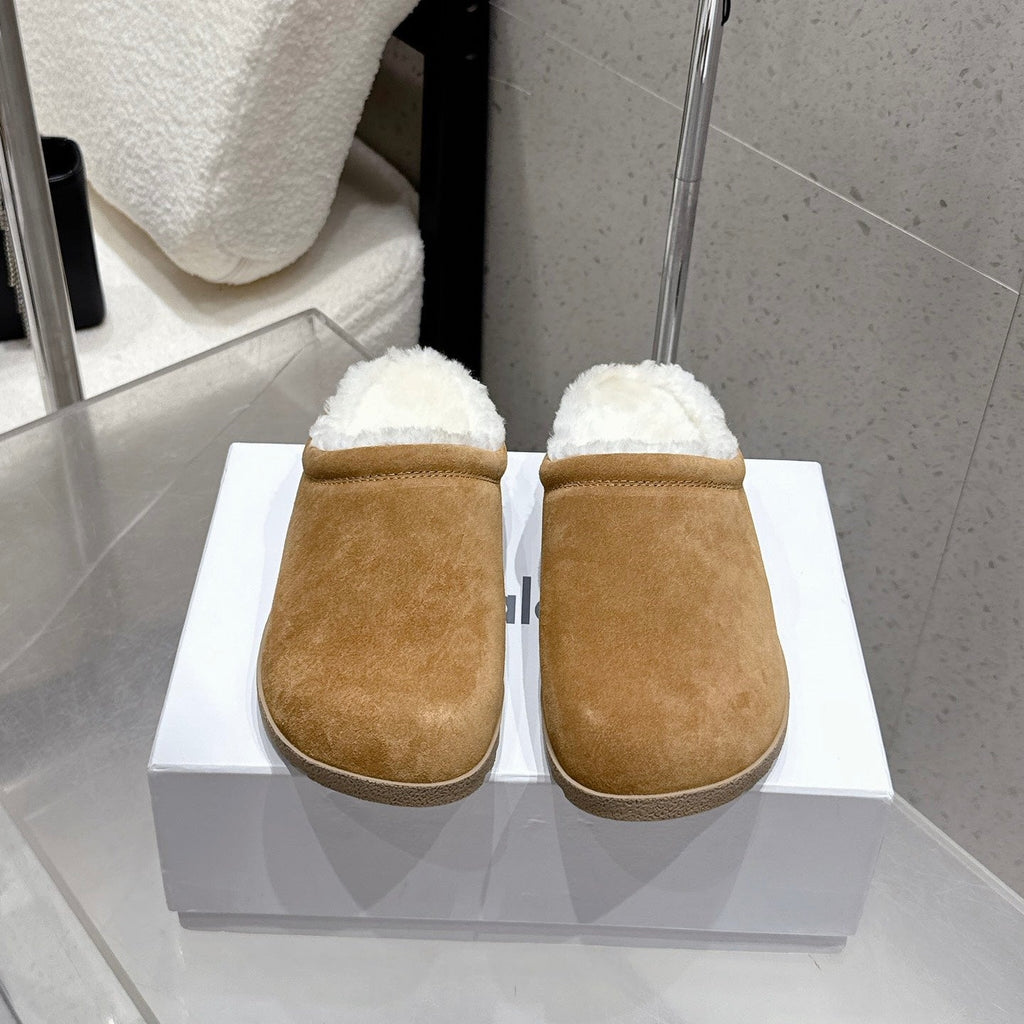 ALO 25S BIRKENSTOCK CLOGS IN BROWN SUEDE AND WHITE WOOL