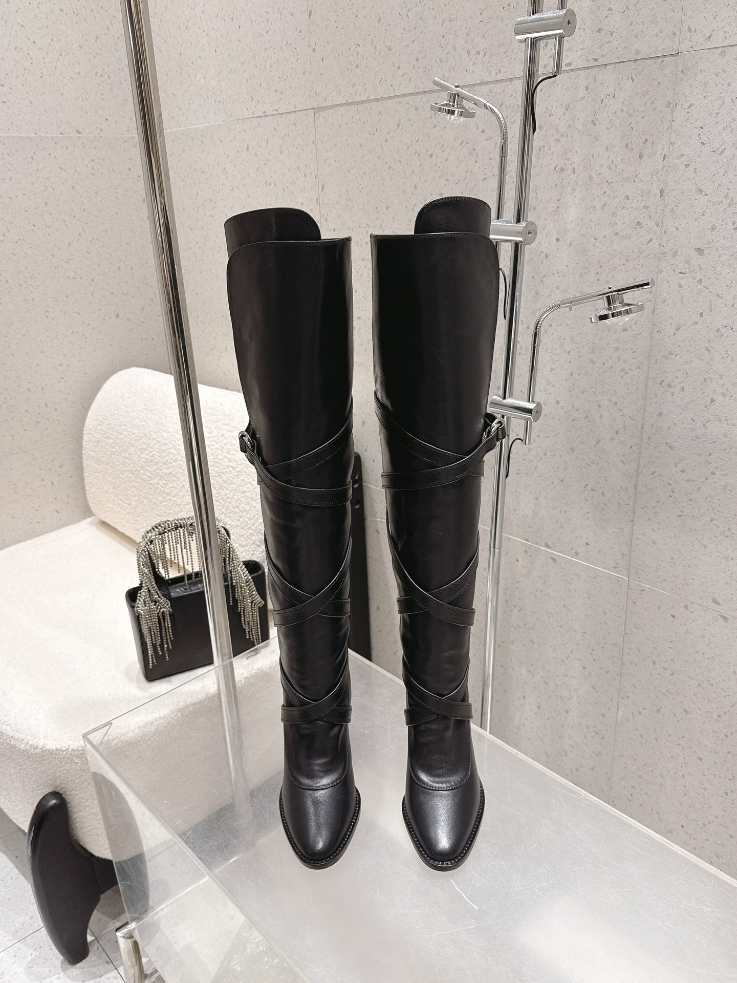 YSL 26S JANIS KNEE-HIGH BOOTS 90 MM IN BLACK SUEDE
