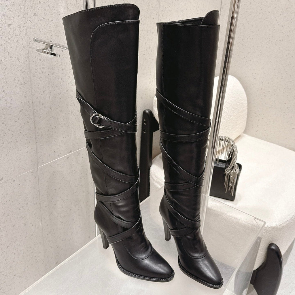 YSL 26S JANIS KNEE-HIGH BOOTS 90 MM IN BLACK SUEDE